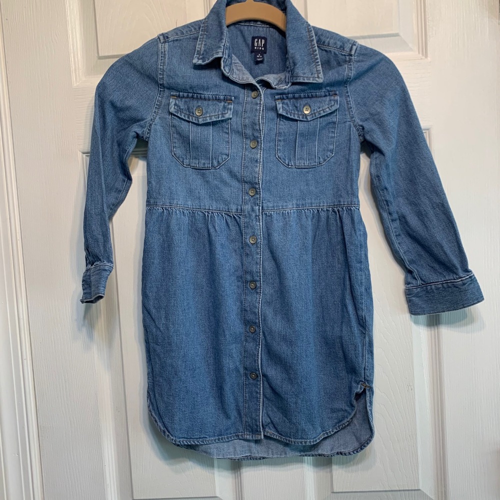 Gap Kids Denim Shirt Dress Size S 6-7 Medium Wash Button Front Cotton School
